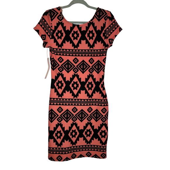 NWT Almost Famous Aztec pink and black knee length dress size large - Picture 5 of 7